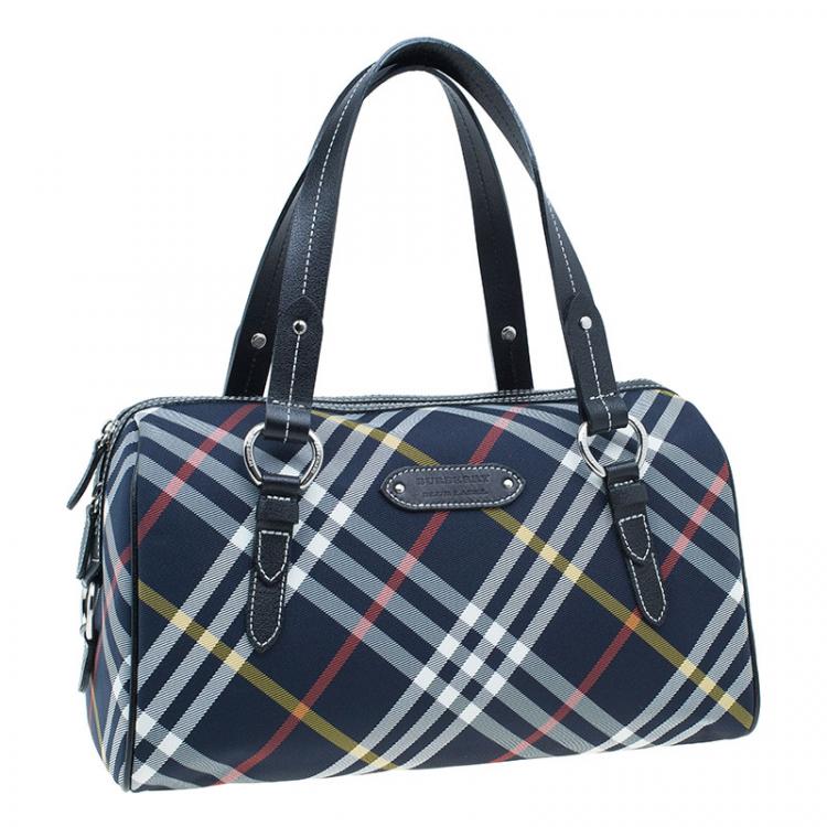 Pre Owned Burberry Blue Label Navy Blue Nova Check Boston bag