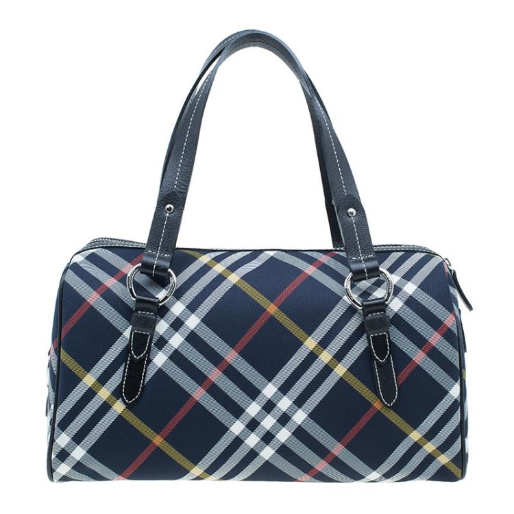 Pre Owned Burberry Blue Label Navy Blue Nova Check Boston bag