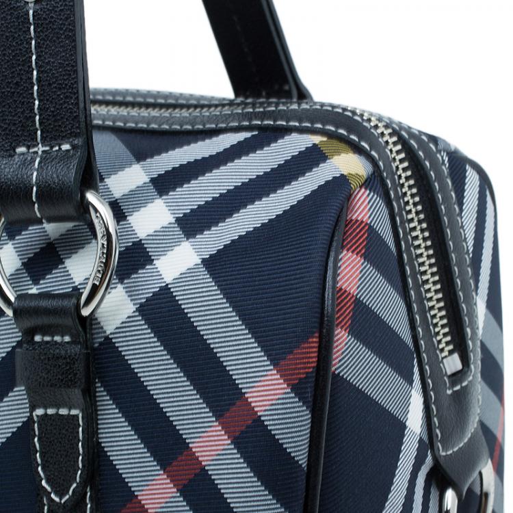 Pre Owned Burberry Blue Label Navy Blue Nova Check Boston bag