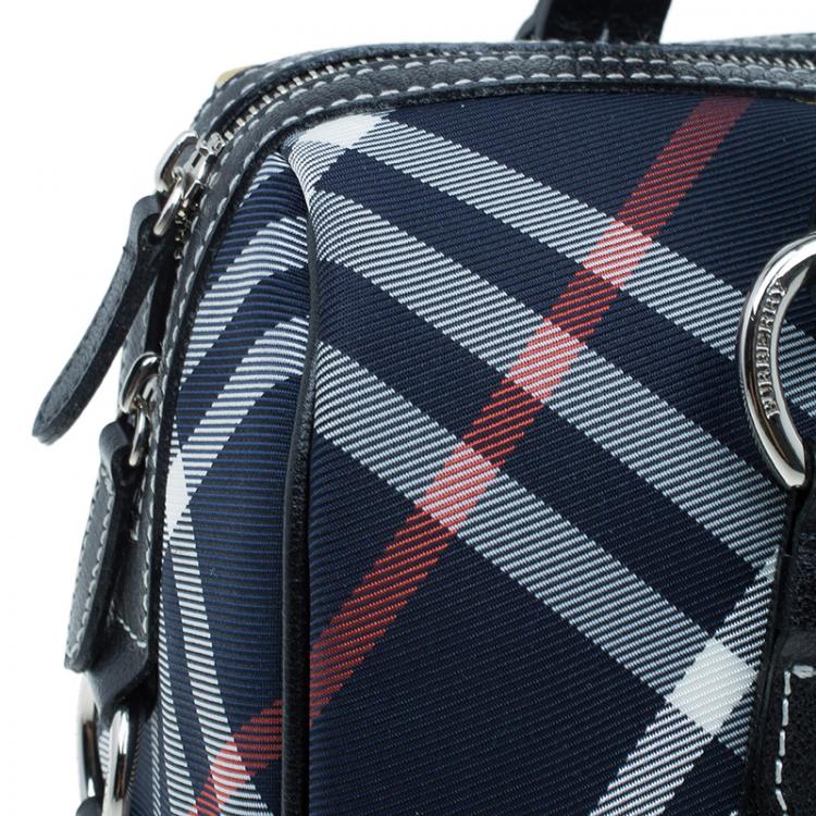 Pre Owned Burberry Blue Label Navy Blue Nova Check Boston bag