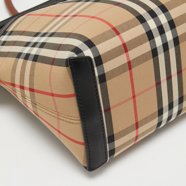 Pre Owned Burberry Brown Vintage Check Canvas and Leather Society Top Handle Bag