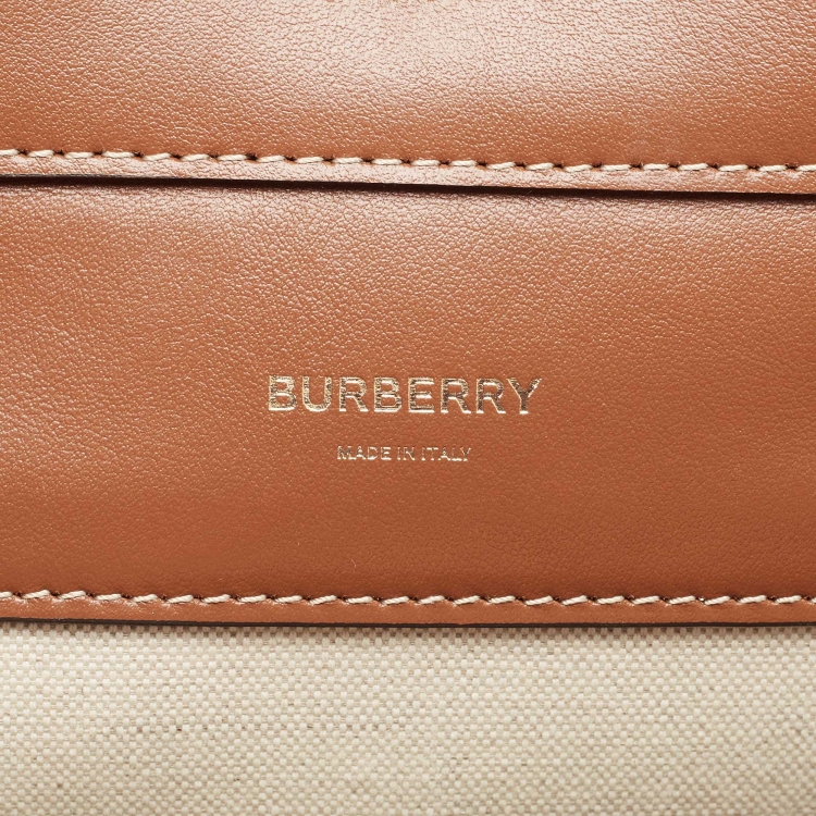 Pre Owned Burberry White/Brown Canvas and Leather Pocket Tote