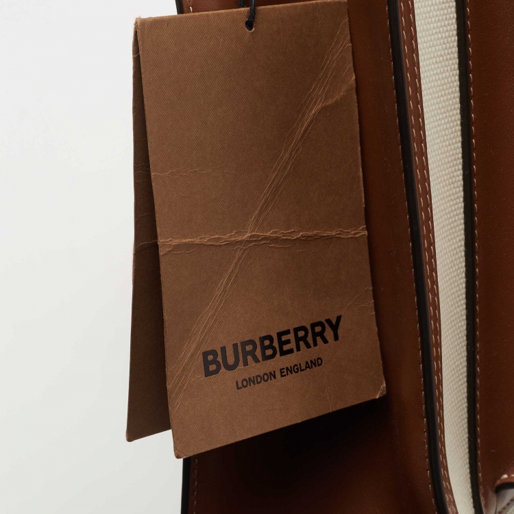 Pre Owned Burberry White/Brown Canvas and Leather Pocket Tote