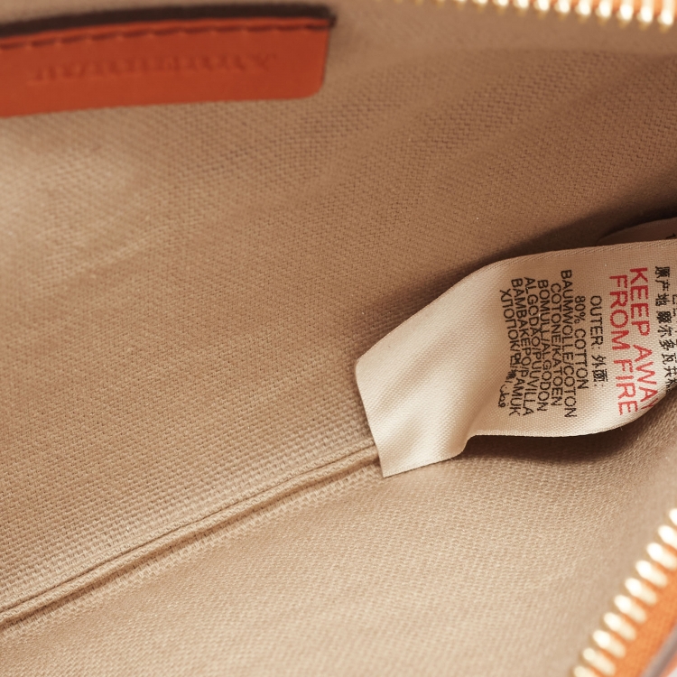 Pre Owned Burberry Beige/Brown House Check Canvas and Leather Wristlet Clutch