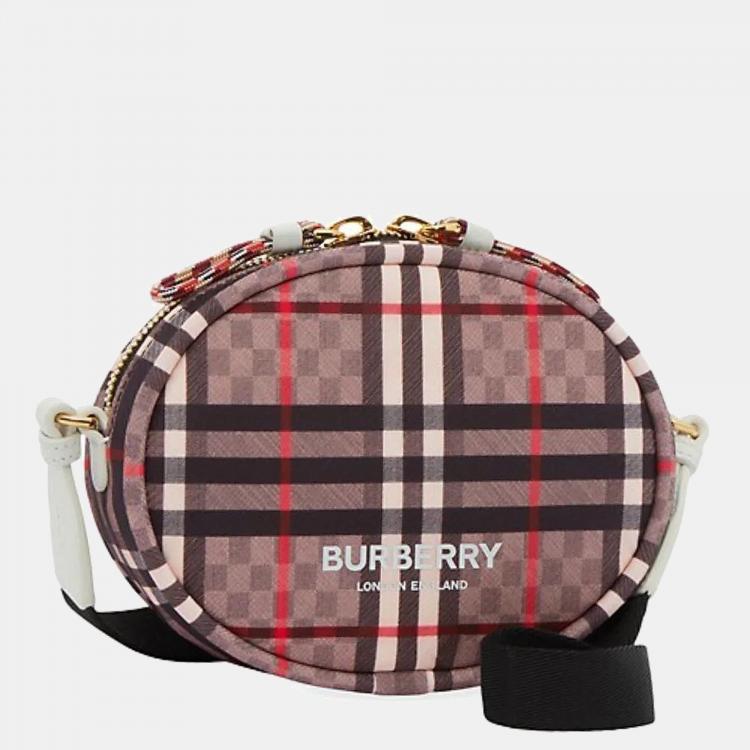 Pre Owned Burberry Pale Rose Canvas and Leather Cleo Checkerboard Crossbody Bag