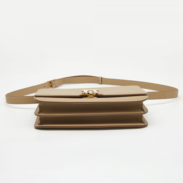 Pre Owned Burberry Beige Leather Medium TB Shoulder Bag