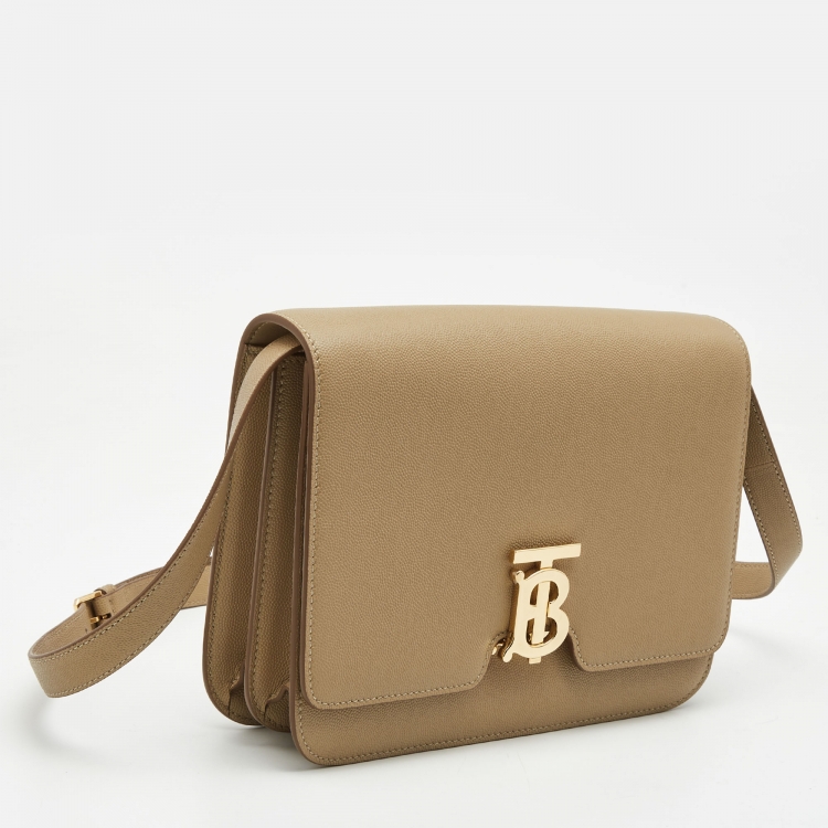 Pre Owned Burberry Beige Leather Medium TB Shoulder Bag