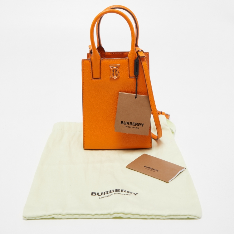 Pre Owned Burberry Orange Leather TB Phone Tote