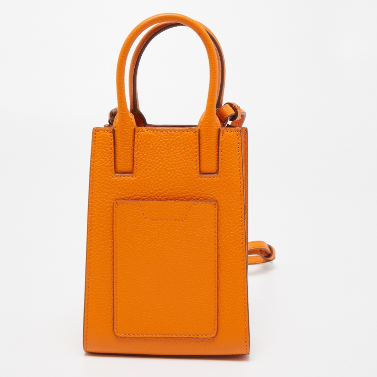 Pre Owned Burberry Orange Leather TB Phone Tote
