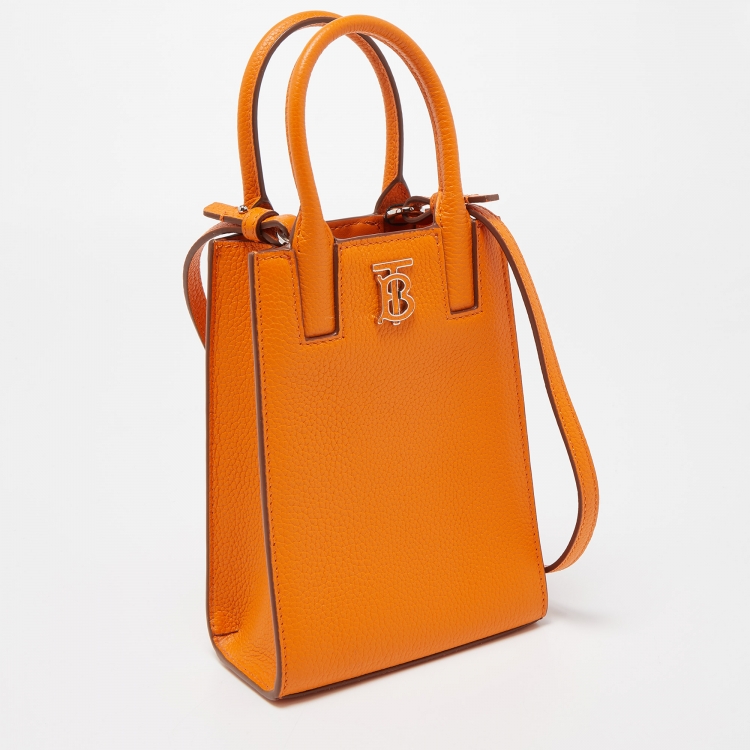 Pre Owned Burberry Orange Leather TB Phone Tote
