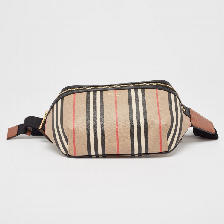 Pre Owned Burberry Beige/Brown Housecheck Coated Canvas and Leather Sonny Belt Bag