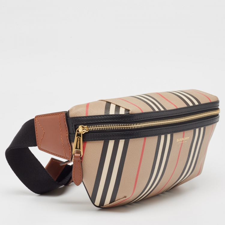 Pre Owned Burberry Beige/Brown Housecheck Coated Canvas and Leather Sonny Belt Bag