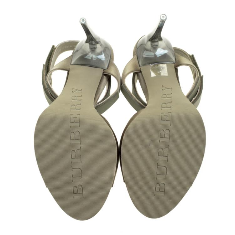 Pre Owned Burberry Taupe Satin T- Strap Platform Sandals Size 40