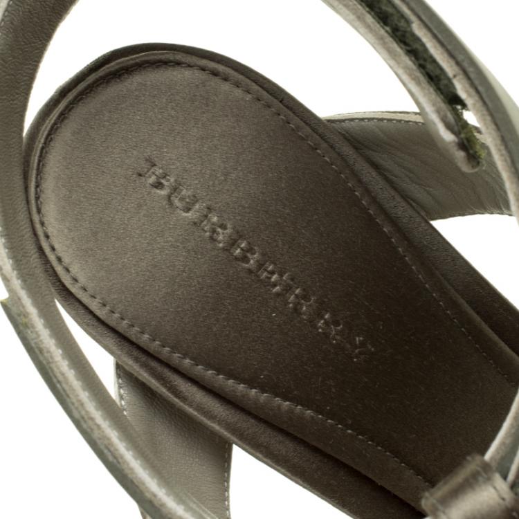 Pre Owned Burberry Taupe Satin T- Strap Platform Sandals Size 40