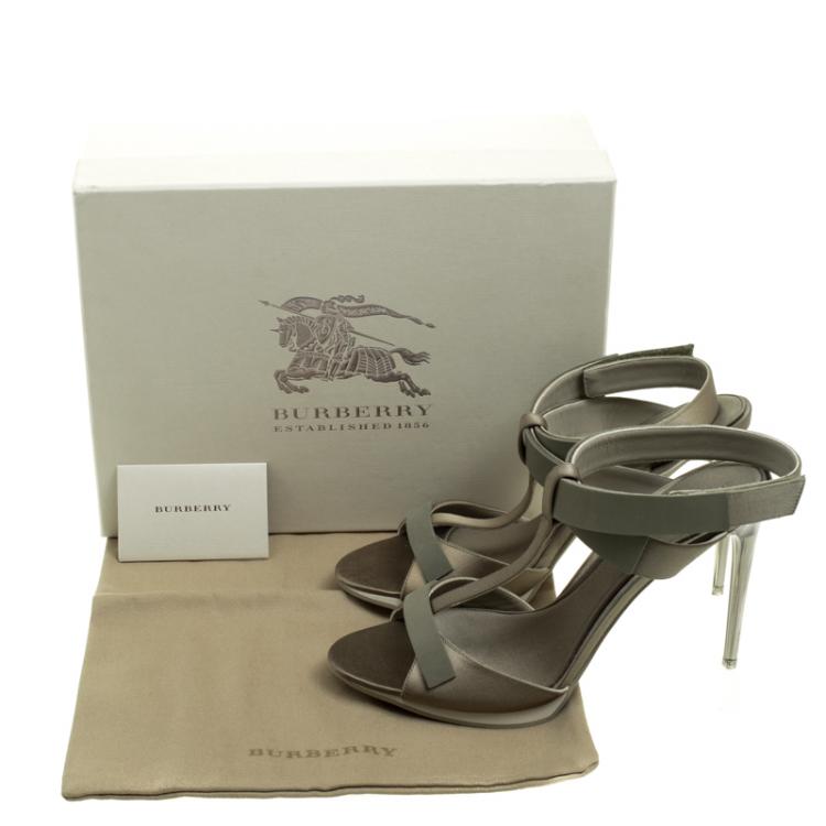 Pre Owned Burberry Taupe Satin T- Strap Platform Sandals Size 40
