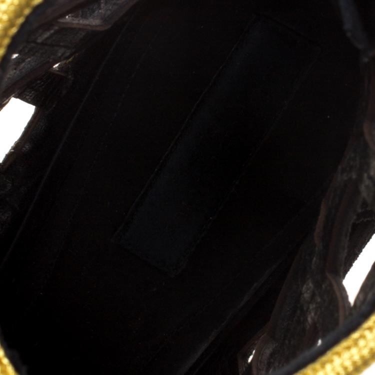 Pre Owned Burberry Prorsum Black Suede and Gold Edenside Cage Wedge Ankle Boots Size 41