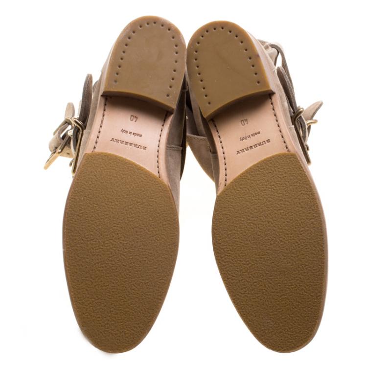 Pre Owned Burberry Beige Suede Buckle Strap Boots Size 40