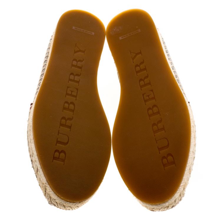 Pre Owned Burberry Brown Checkered Canvas and Metallic Leather Hodgeson Espadrilles Size 36.5