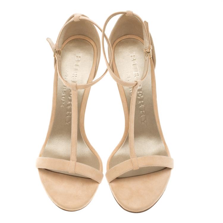 Pre Owned Burberry Prorsum Blush Pink Suede Leyburn Lucite Wedge Sandals Size 39.5