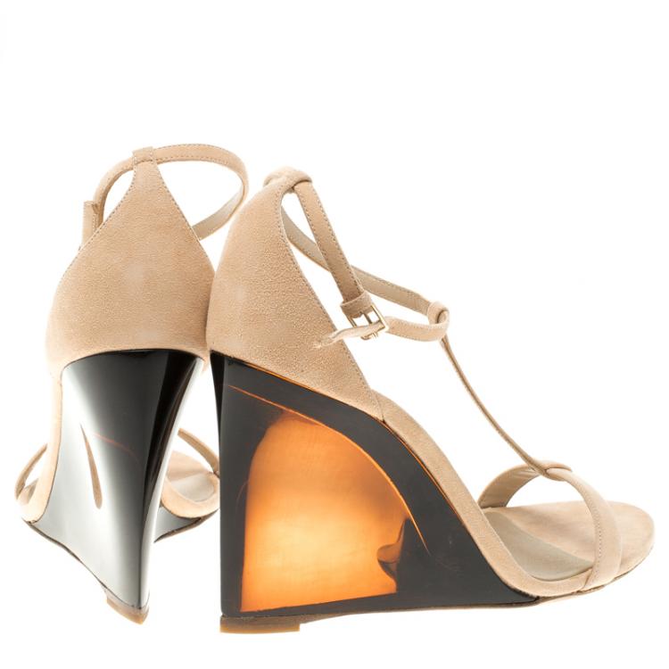 Pre Owned Burberry Prorsum Blush Pink Suede Leyburn Lucite Wedge Sandals Size 39.5