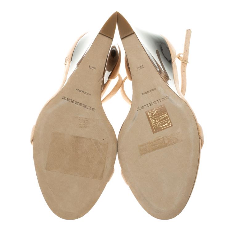 Pre Owned Burberry Prorsum Blush Pink Suede Leyburn Lucite Wedge Sandals Size 39.5