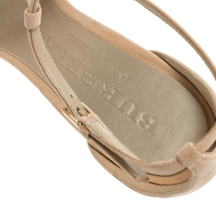 Pre Owned Burberry Prorsum Blush Pink Suede Leyburn Lucite Wedge Sandals Size 39.5