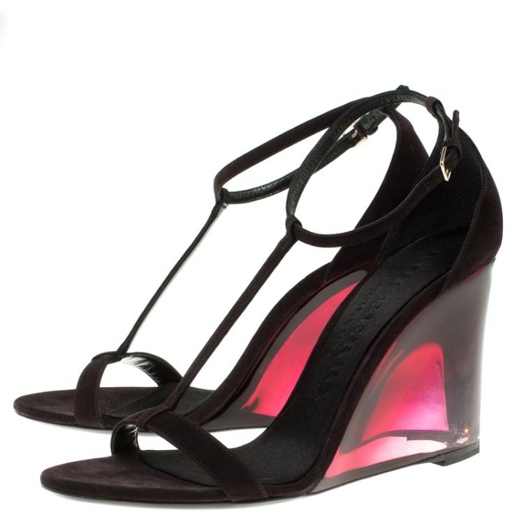 Pre Owned Burberry Prorsum Purple Suede Leyburn Lucite Wedge Sandals Size 40