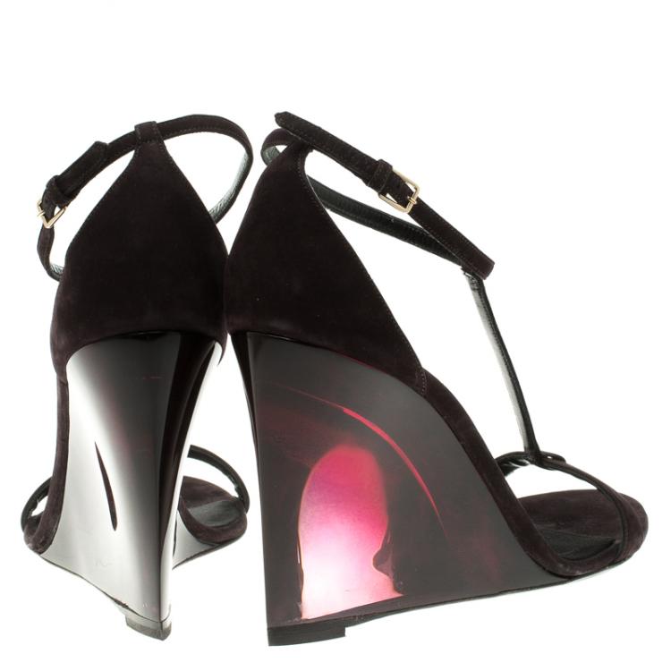 Pre Owned Burberry Prorsum Purple Suede Leyburn Lucite Wedge Sandals Size 40