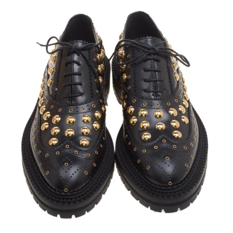 Pre Owned Burberry Black Leather Deardown Studded Platform Oxfords Size 39
