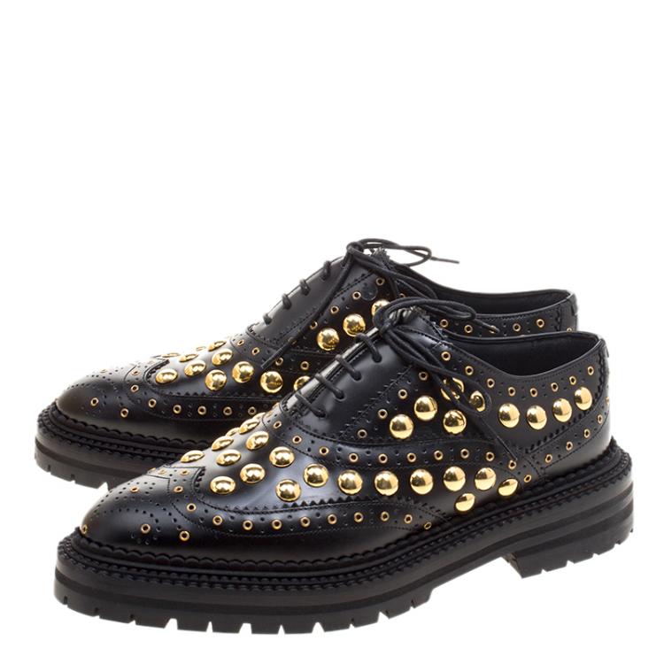 Pre Owned Burberry Black Leather Deardown Studded Platform Oxfords Size 37