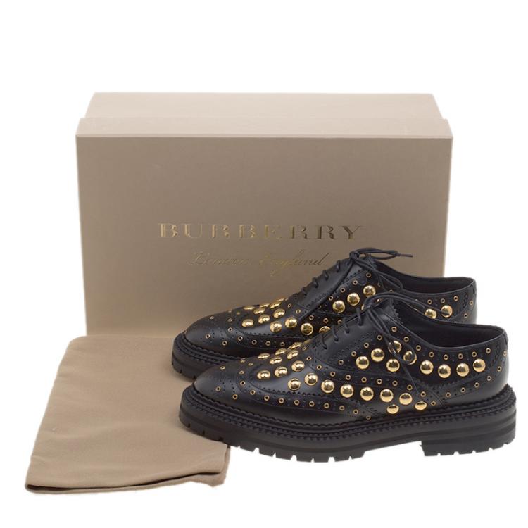 Pre Owned Burberry Black Leather Deardown Studded Platform Oxfords Size 37