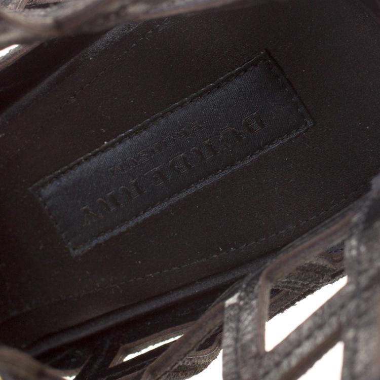 Pre Owned Burberry Prorsum Black Suede and Gold Edenside Cage Wedge Ankle Boots Size 37.5