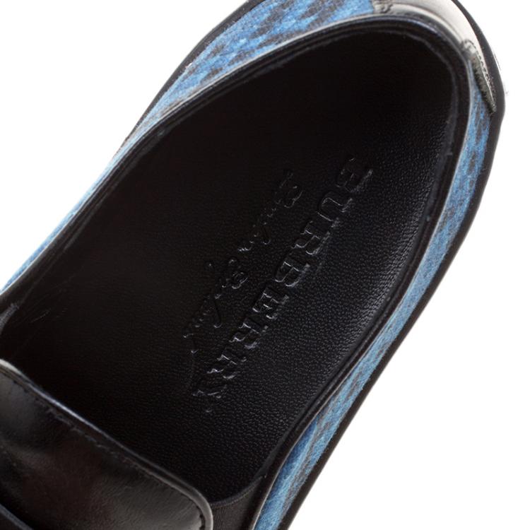 Pre Owned Burberry Black Fringe Leather and Printed Canvas Gauden Slip On Sneakers Size 36