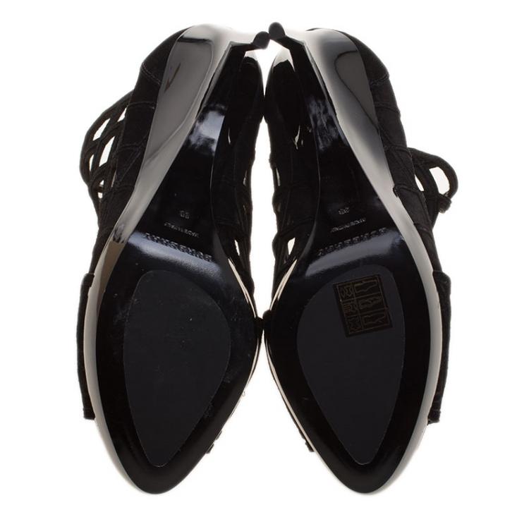 Pre Owned Burberry Prorsum Black Suede Edenside Cage Wedge Ankle Boots Size 38