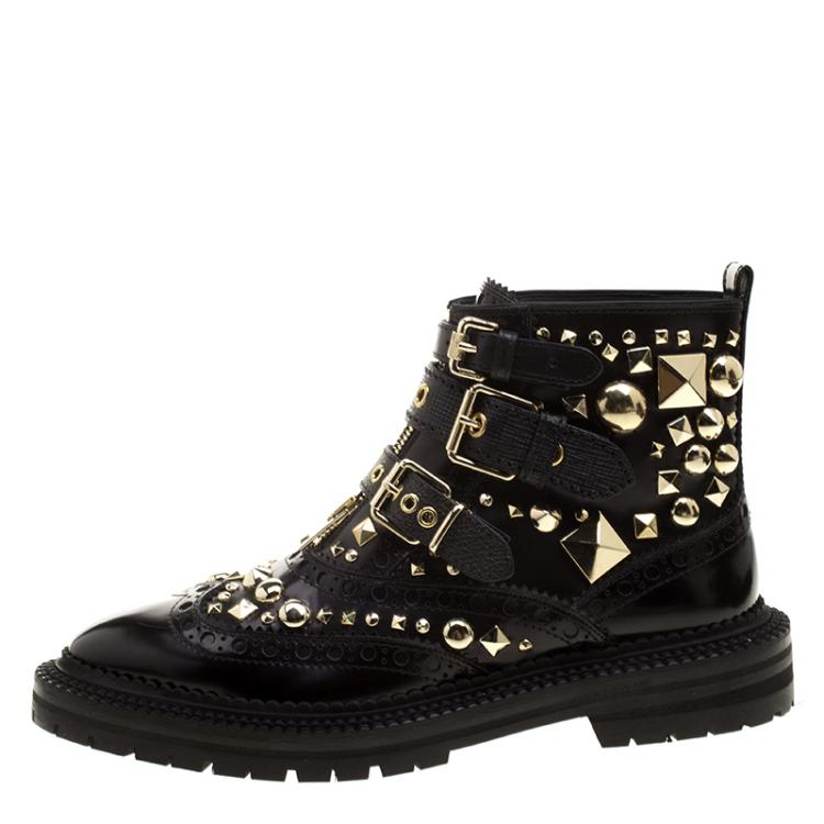 Pre Owned Burberry Black Studded Leather Everdon Ankle Boots Size 40