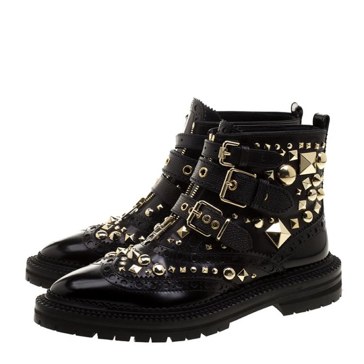 Pre Owned Burberry Black Studded Leather Everdon Ankle Boots Size 40