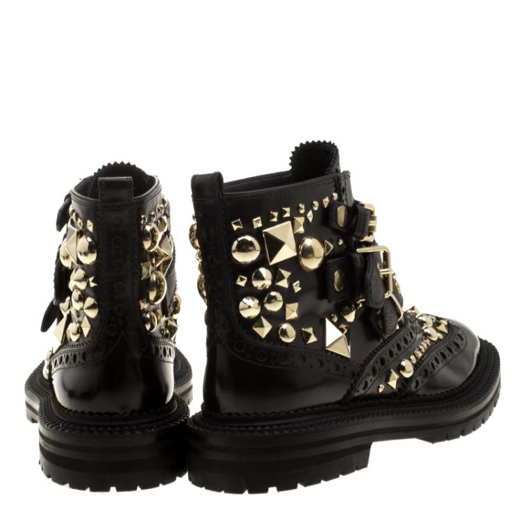 Pre Owned Burberry Black Studded Leather Everdon Ankle Boots Size 40