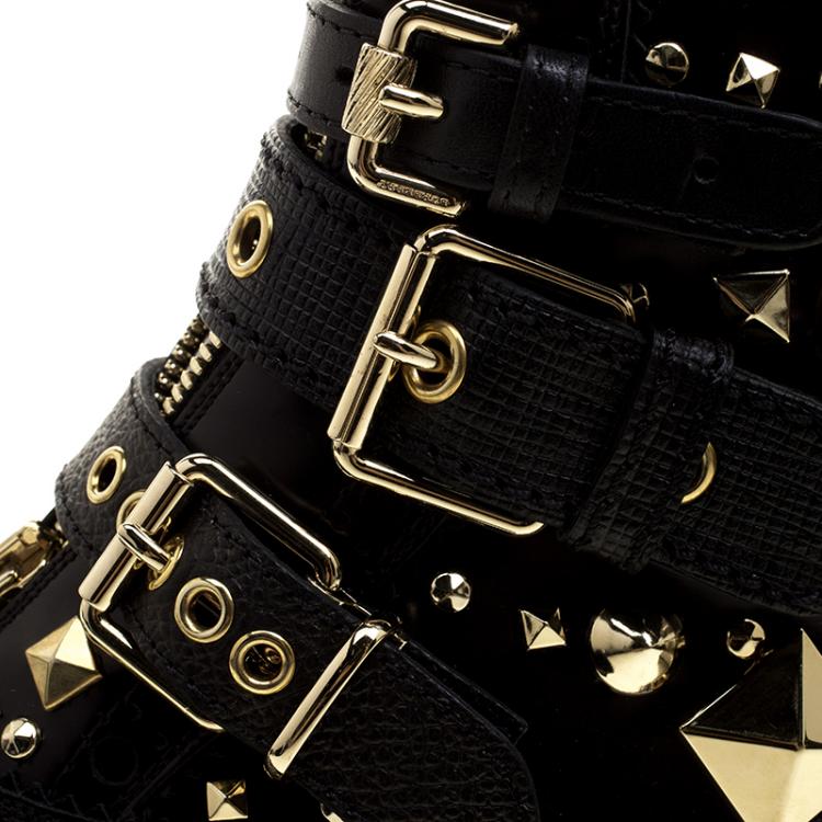 Pre Owned Burberry Black Studded Leather Everdon Ankle Boots Size 40