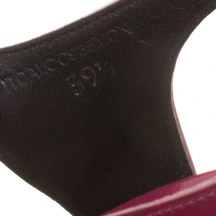 Pre Owned Burberry Magenta Patent Leather and Canvas Espadrille Platform Wedge Sandals Size 39.5