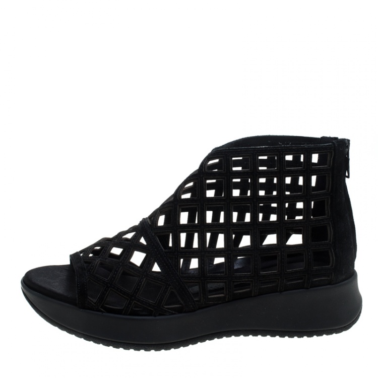 Pre Owned Burberry Prorsum Black Suede Cage Platform Sandals Size 38.5