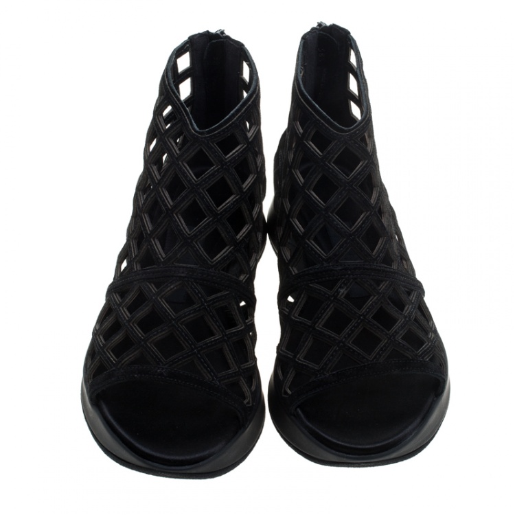 Pre Owned Burberry Prorsum Black Suede Cage Platform Sandals Size 38.5