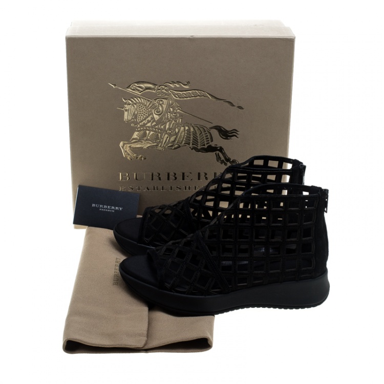 Pre Owned Burberry Prorsum Black Suede Cage Platform Sandals Size 38.5