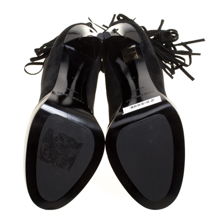 Pre Owned Burberry Prorsum Black Fringed Suede Nadie Ankle Boots Size 39