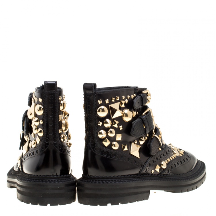 Pre Owned Burberry Black Studded Leather Everdon Ankle Boots Size 40