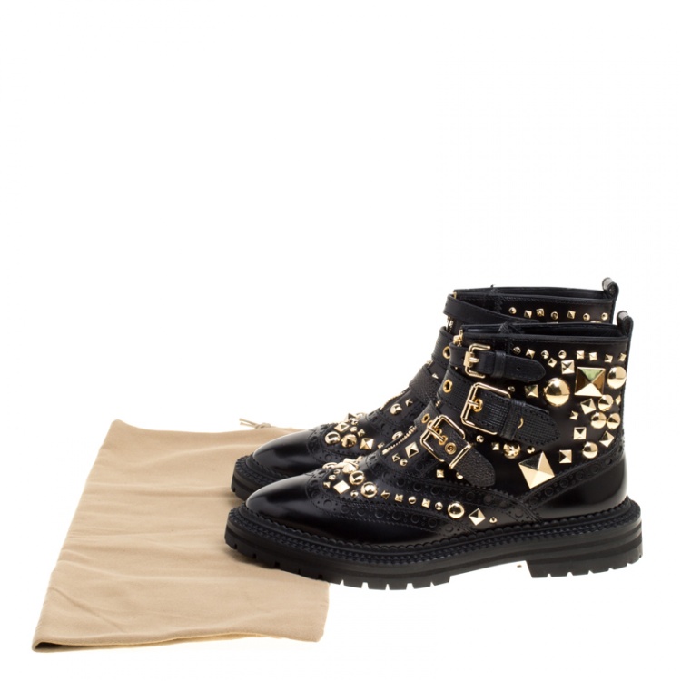 Pre Owned Burberry Black Studded Leather Everdon Ankle Boots Size 40