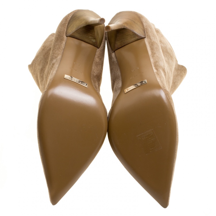 Pre Owned Burberry Brown Suede Samantha Scallop Trim Pointed Toe Ankle Boots Size 38.5