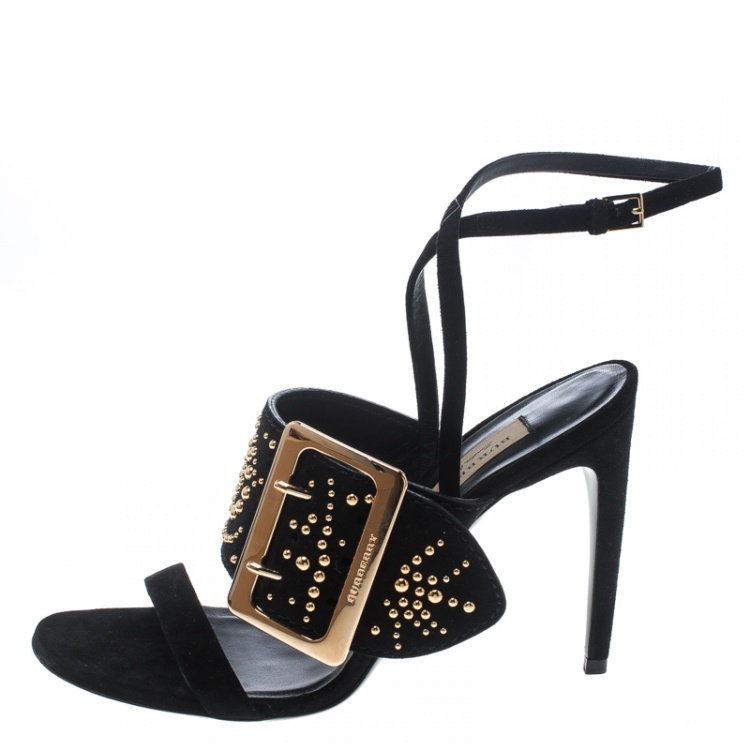 Pre Owned Burberry Black Suede Stud Embellished Padstow Ankle Wrap Sandals Size 40