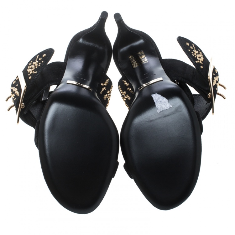 Pre Owned Burberry Black Suede Stud Embellished Padstow Ankle Wrap Sandals Size 40