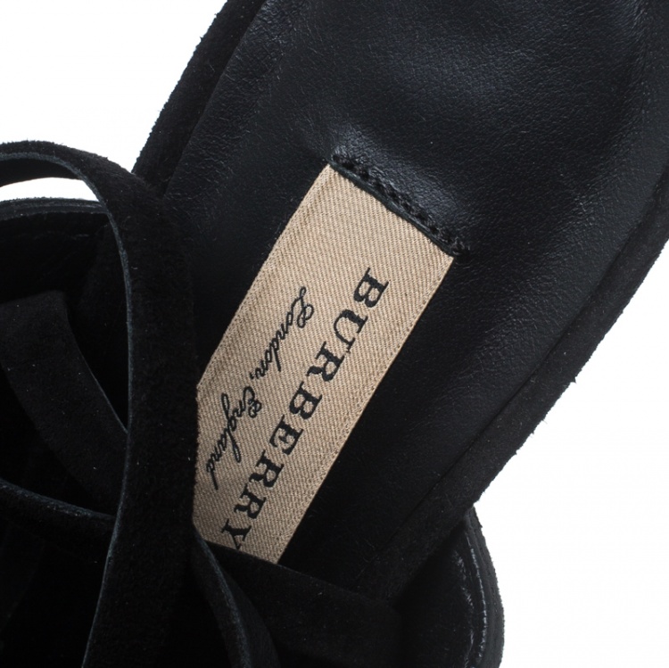 Pre Owned Burberry Black Suede Stud Embellished Padstow Ankle Wrap Sandals Size 40