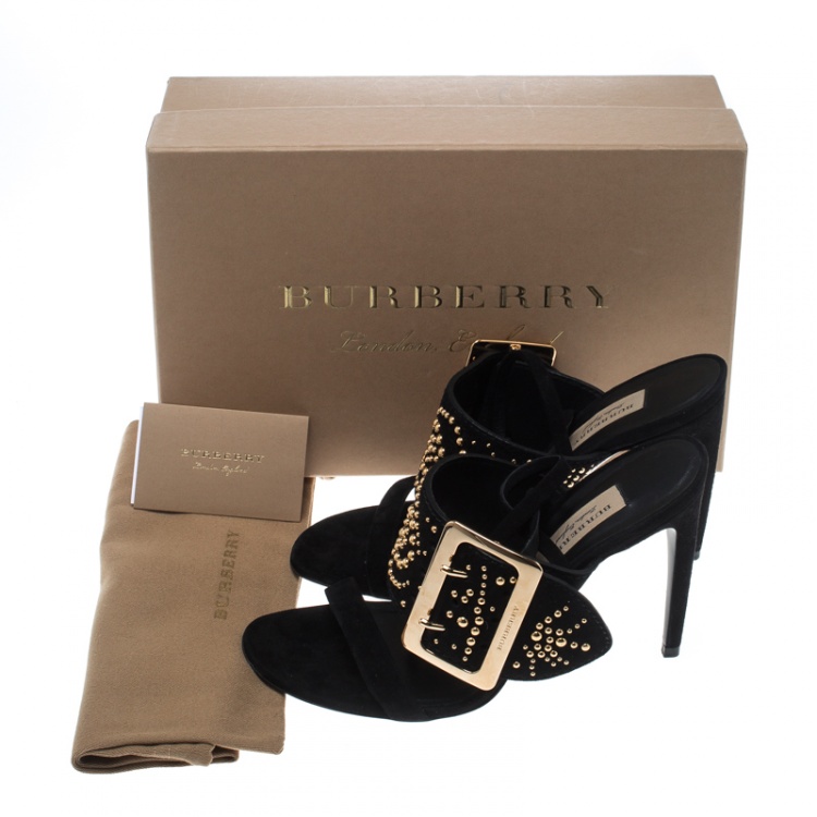 Pre Owned Burberry Black Suede Stud Embellished Padstow Ankle Wrap Sandals Size 40